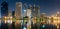 Cityscape view of modern buildings at Benjakitti garden at twilight time where cityscape photographer mostly come here for taking