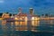 Cityscape view of Skyline and Port of Kobe with modern yacht