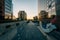 Cityscape view of a street and modern architecture in downtown Los Angeles, California