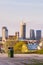 Cityscape of Vilnius with waste container on foreground