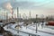 Cityscape in winter industrial railroad