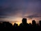 Cityscapes, night view of silhouette buildings on sunset sky background