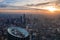 Cityspace of Tianjin with its beautiful skyscrapers during the sunset in China