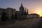 Ciudad Rodrigo cathedral in a colorful sunset, Salamanca, Spain