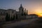 Ciudad Rodrigo cathedral in a colorful sunset, Salamanca, Spain