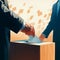 Civic duty male hand casts ballot into election box