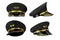 Civil Aviation and Air Transport Airline Pilots Hat or Cap with Gold Aviation Insignia. 3d Rendering