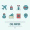 Civil aviation thin line icons set