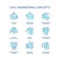 Civil engineering turquoise concept icons set
