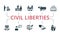 Civil Liberties set icon. Editable icons civil liberties theme such as mass media, religious, environmental protection