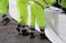 civil protection men with high visibility clothing during an exe