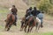 Civil war re-enactors on horses