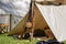 Civil war soldier sleeps in a canvas tent