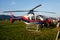 Civilian helicopter at airport. Aviation and aircraft. Commercial and general aviation. Aviation industry. Fly and flying