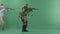 Civilian with machine gun caughts man in military uniform with a weapon against chromakey background