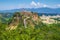 Civita di Bagnoregio, Italy - Panoramic view of historic town of Civita di Bagnoregio with surrounding hills and valleys of Lazio