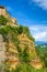 Civita di Bagnoregio, Italy - Volcanic tuff slopes of historic town of Civita di Bagnoregio with panoramic view of hills and