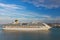 Civitavecchia, Italy - Oct 05, 2018: Cruise liner in seaport water area