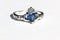 Claddagh ring with blue topaz. Traditional Irish ring in shape of two hands holding a heart shaped blue gemstone.