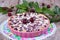 Clafoutis with cherry in ceramic form