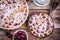 Clafoutis cherry pie on wooden background