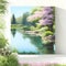 Clam summer art canvas , spring , pink leaf , river , lake , painting , canvas , plants , trees - Ai generated