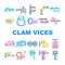 clamp vice grip tool metal icons set vector