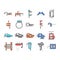 clamp vice grip tool metal icons set vector