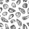 Clams, mussels pattern. Seafood background