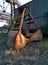 Clamshell bucket in the cargo port. Old rusted.