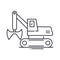 Clamshell bucket truck icon, linear isolated illustration, thin line vector, web design sign, outline concept symbol