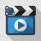 Clapboard icon with play button in flat style on transparent background