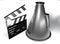 Clapboard and voice-cone for recording movie - 3D rendering illustration