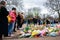 CLAPHAM, LONDON, ENGLAND- 16 March 2021: Flowers and tributes at Clapham Common Bandstand, in memory of Sarah Everard