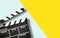 Clapper board of video cinema in studio.Movie production clapper board, slate film.Action, theatre day.cut, Director
