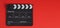 Clapperboard or clap board or movie slate .It is use in video production ,film, cinema industry on red background