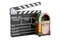 Clapperboard with classic jukebox, 3D rendering