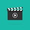 Clapperboard icon vector isolated on color background, flat style clapperboard with play button
