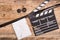 Clapperboard, storyboard on wood