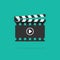 Clapperboard vector icon isolated, clapboard slate filmmaking device in filmstrip