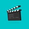 Clapperboard vector illustration isolated, flat cartoon design clapper board icon in 3d, filmmaking device, video movie