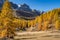 The Claree Valley in autumn and Cerces Massif in the distance. Nevache, Hautes-Alpes, Alps