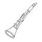 Clarinet sketch illustration. Hand drawn black and white musical instrument