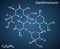 Clarithromycin molecule. It is antibacterial drug, semisynthetic macrolide antibiotic derived from erythromycin.