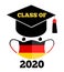 Class of 2020 text, graduation cap, protection face mask, german flag, Template for graduation design, yearbook