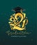 Class of 2021. Graduation vector banner with gold numbers, graduate academic cap and golden glitter. Concept design for graduation