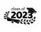 Class of 2023 year graduation sign, awards concept. Banner in monochrome style. Black emblem, white background