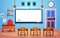 Class School Nobody Classroom Whiteboard Table Chair Education Illustration