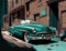 A classic 1950s convertible parked in a longforgotten alleyway the paint colour faded with age. Lifestyle concept. AI