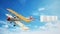 Classic airplane pulling blank white text banner. 3D illustration